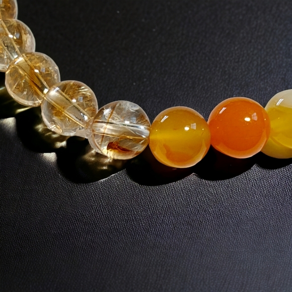 Citrine, Selenite and Orange Agate Bracelet Natural Stones 8mm Stretches Unisex - Picture 6 of 6